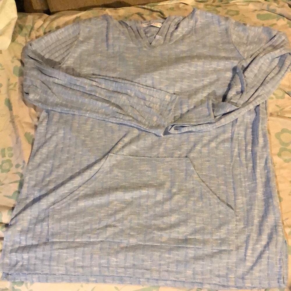 Long sleeve hooded ribbed t-shirt - sky blue